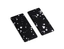 2 Large Rectangle Charms in Night Sky, 1 Hole, Spray Paint Spattler, Black Acrylic, 44 x 19.5mm