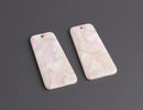 2 Iridescent White Trapezoid Charms, 1 Hole, AB Effect, Flared Rectangle Shape, Cellulose Acetate, 38 x 19mm
