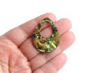4 Large Teardrop Pendants in Green Abalone, 1 Hole, Mother of Pearl Colored, Patterned Acrylic, 38 x 30mm