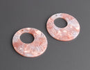 2 Round Pendants in Light Pink Pearl, Translucent White and Pink, Large Circle Charms, Acetate, 35mm