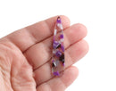 4 Long Teardrop Charms in Purple Mosaic, 1 Hole, White Pearl, Purple and Clear, Acetate, 54 x 11mm
