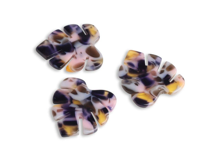2 Small Leaf Charms in Dark Moody Colors, 1 Hole, Acetate Plastic, 29 x 26mm