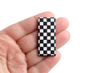 2 Checkered Rectangle Charms, 1 Hole, Black and White, Race Flag and Checkerboard, Textured Plastic Bead, 44.5 x 20mm