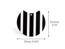 2 Round Half Circle Charms with Black and White Stripes, Geometric Shape, Acetate Plastic Beads, 37 x 33.5mm