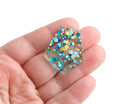 2 Geometric Charms in Pool Party, Mint Green, Blue and Gold, Colorful Confetti Dots, Clear Acrylic, 37 x 28.5mm