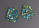 2 Geometric Charms in Pool Party, Mint Green, Blue and Gold, Colorful Confetti Dots, Clear Acrylic, 37 x 28.5mm