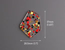 2 Geometric Charms in Red Carpet Gala, Red, Black and Gold, Multicolored Confetti Dots, Clear Acrylic, 37 x 28.5mm