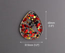 4 Large Teardrop Pendants in Red Carpet Gala, Red, Gold and Black, Multicolored Confetti Dots, Clear Acrylic Bead, 40 x 31.5mm