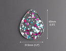 4 Large Teardrop Pendants in Music Festival, Green Teal, Pink and White, Colorful Confetti Dots, Clear Acrylic Bead, 40 x 31.5mm