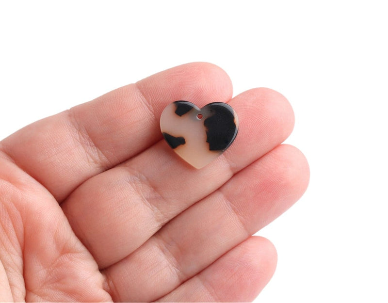 4 Blonde Tortoise Shell Heart Charms, Cute Pieces, Small Jewelry Supplies, Acetate Plastic, 19.5 x 17mm