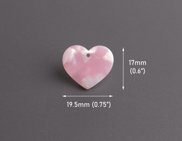 4 Small Heart Charms in Pink Pearl, Mini Kawaii Beads, Craft Supply Acetate, 19.5 x 17mm