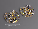 2 Large Half Circle Pendants in Hollywood Gala, Gold, Black and White, Metallic Confetti Dots, Clear Acrylic, 37 x 33.5mm