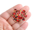 2 Large Half Circle Pendants in Red Carpet Gala, Red, Black and Gold, Metallic Confetti Dots, Clear Acrylic, 37 x 33.5mm