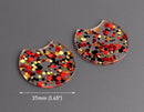 2 Large Half Circle Pendants in Red Carpet Gala, Red, Black and Gold, Metallic Confetti Dots, Clear Acrylic, 37 x 33.5mm