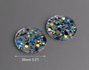 4 Round Circle Charms in Candlight Gala, Dark Blue, Gold and Black, Confetti Dots, Clear Acrylic Disc Bead, 30mm
