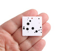 2 Large Square Charms in Matte White with Black Dots, Spray Paint Splatter Effect, Smooth Acrylic, 30 x 30mm