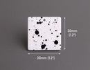 2 Large Square Charms in Matte White with Black Dots, Spray Paint Splatter Effect, Smooth Acrylic, 30 x 30mm