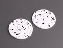 4 Round Circle Charms in Matte White with Black Dots, Spray Paint Splatter, Smooth, Acrylic, 35mm
