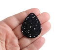 4 Large Teardrop Charms in Night Sky, Smooth Matte with White Paint Spray Dots, Black Acrylic, 40 x 31.5mm