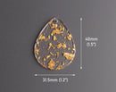 4 Large Teardrop Pendants with Gold Foil Flakes, Clear Acrylic Beads, Pear Shaped, 40 x 31.5mm
