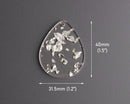 4 Large Teardrop Pendants with Silver Foil Flakes, Clear Acrylic Beads, Pear Shaped Charm, 40 x 31.5mm