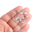 2 Clear Acrylic Charms with Silver Foil Flakes, Transparent Plastic, Flat Round Shape with Scoop, 37 x 33.5mm