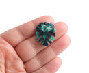 2 Green Palm Leaf Charms, 1 Hole, Dark Green Marble, Acetate Plastic, 27 x 22.5mm