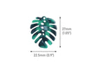2 Green Palm Leaf Charms, 1 Hole, Dark Green Marble, Acetate Plastic, 27 x 22.5mm