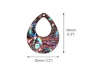 4 Large Teardrop Pendants in Pink Abalone, 1 Drilled Hole, Mother of Pearl Colored, Acrylic, 38 x 30mm