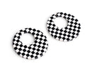 2 Checkered Ring Charms with Cut Out, 1 Hole, Little Black and White Squares, Cellulose Acetate, 35mm