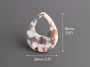 4 Large Teardrop Charms in Pearl White, Blue and Orange, Acetate Plastic, 38 x 30mm