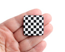 2 Flat Square Charms with a Checkered Pattern, Textured Plastic, Black and White Race Flag, Checkerboard, 30 x 30mm
