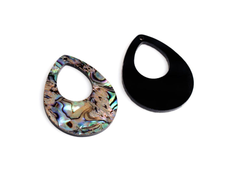 2 Large Teardrop Charms in Natural Abalone, Multicolored Charms, Mother of Pearl Colored, Acrylic, 38 x 30mm