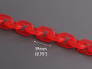 1ft Frosted Ruby Red Acrylic Chain Links, 19mm, Matte Acrylic, For Bracelets