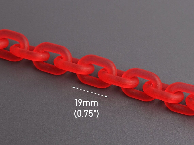 1ft Frosted Ruby Red Acrylic Chain Links, 19mm, Matte Acrylic, For Bracelets