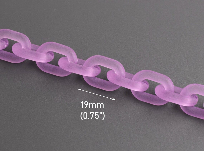 1ft Frosted Lilac Purple Chain Links, 19mm, Matte Acrylic, Small, Pastel Colors