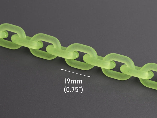 1ft Frosted Lime Green Acrylic Chain Links, 19mm, Small Chain, Matte Connectors