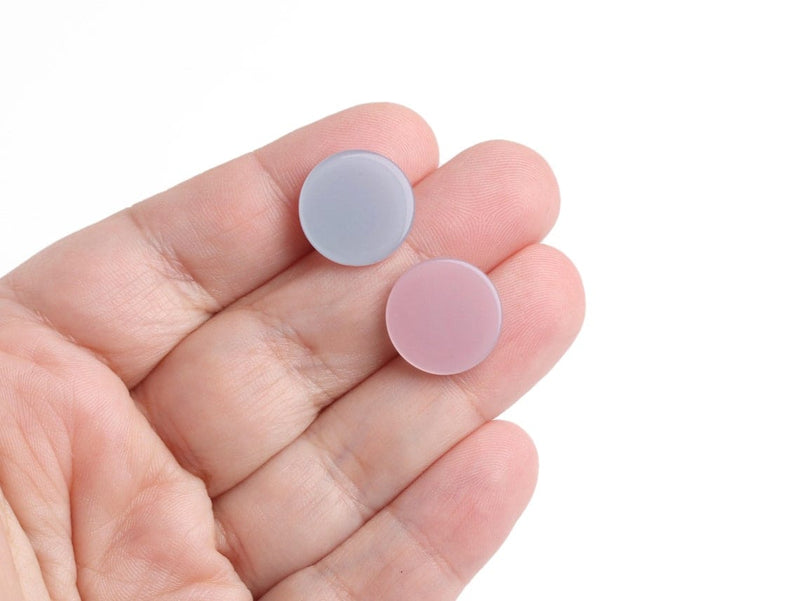 4 Round Cabochons in Light Blue and Blush Pink, Reversible Colors, Resin Cabs for Studs and Embellishment, 15mm