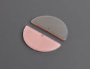 2 Half Circle Charms in Nude Pink and Silver Grey, 1 Hole, Reversible Plastic Beads, Acetate, 37 x 18mm