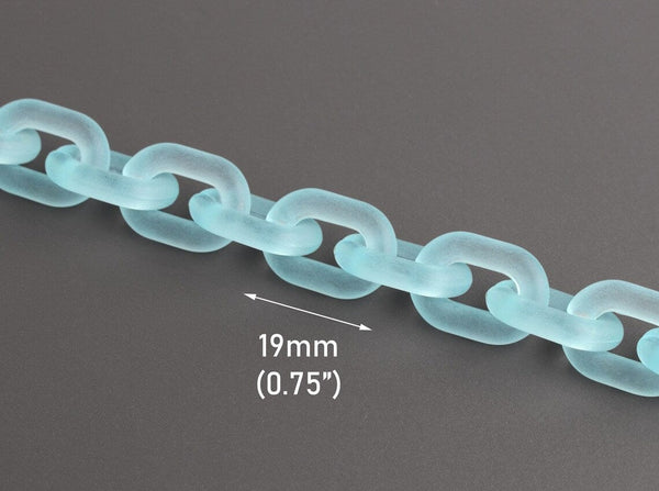 1ft Frosted Ice Blue Acrylic Chain Links, 19mm, Matte Light Blue, Small Ovals