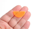 2 Neon Orange Half Circle Charms, Transparent and Fluorescent Colored, Acrylic, 30 x 15mm