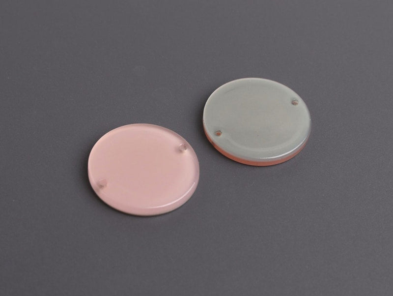 4 Circle Connectors in Nude Pink and Silver Grey, 2 Hole, Round Disc Links, Acetate Plastic, 22mm