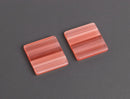 4 Square Flatbacks in Light Peach with Stripes, Pink and Orange, Undrilled Resin Cabochons, 19 x 19mm