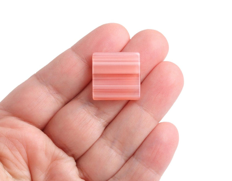 4 Square Flatbacks in Light Peach with Stripes, Pink and Orange, Undrilled Resin Cabochons, 19 x 19mm