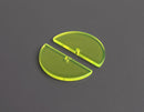 2 Neon Yellow Half Circle Charms, Transparent, Flat Half Round Discs, Acrylic, 30 x 15mm