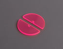 2 Neon Pink Half Circle Charms, Transparent, Chunky Earring Pieces, Acrylic, 30 x 15mm