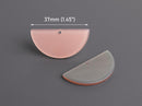 2 Half Circle Charms in Nude Pink and Silver Grey, 1 Hole, Reversible Plastic Beads, Acetate, 37 x 18mm
