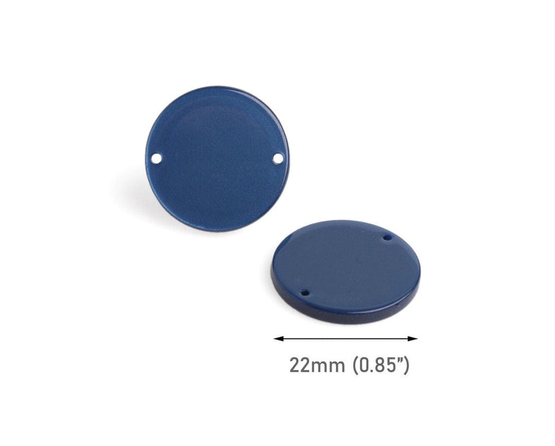 4 Dark Blue Round Connectors with 2 Holes, Flat Circle Disc Links, Cellulose Acetate, 22mm