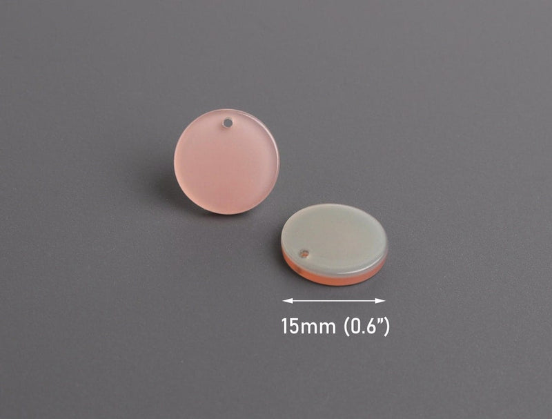 4 Small Circle Charms in Nude Pink and Silver Grey, Flat Round Discs, Reversible, Cellulose Acetate, 15mm