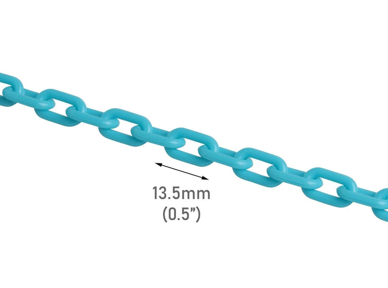 1ft Small Blue Teal Acrylic Chain, 13.5mm, Long Continuous Length, For Jewelry